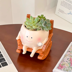 癒しのスマイルフラワーポット 卓上多肉植物用